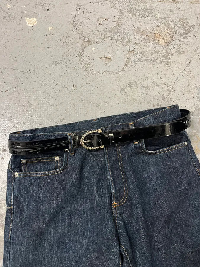 Dolce & Gabbana Tornado Buckle Black Leather Belt (OS) fbBiWkW 2