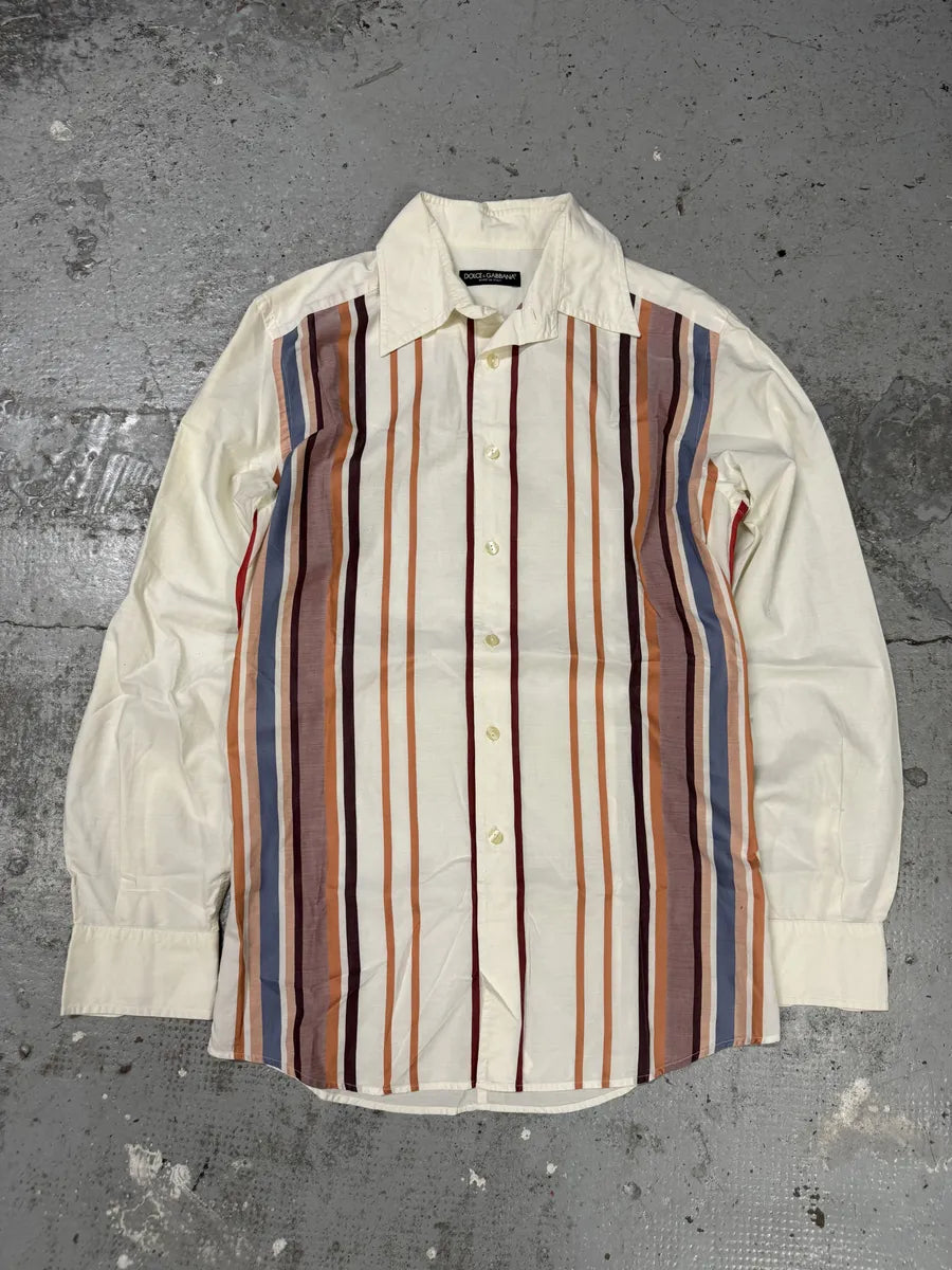Dolce & Gabbana Vertical Lines Orange White Shirt sIHUrZf 4