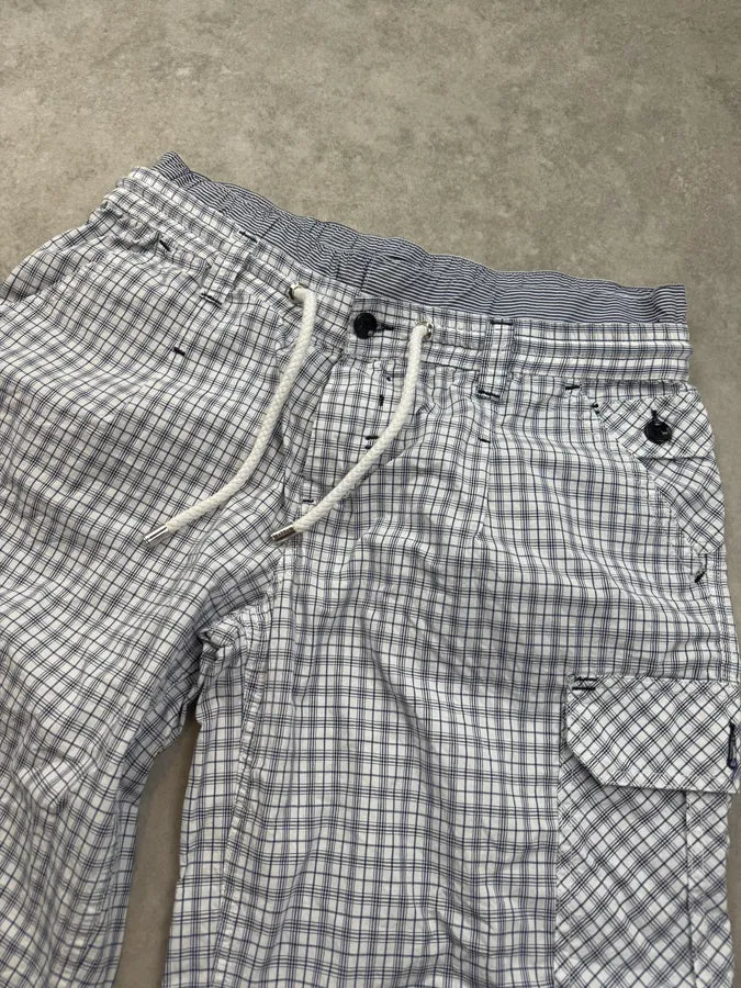 SS2004 Dolce & Gabbana White & Blue Checkered Cargo Shorts IwpXASx 5