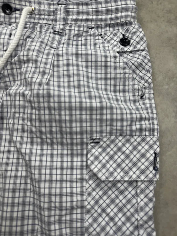 SS2004 Dolce & Gabbana White & Blue Checkered Cargo Shorts IwpXASx 7