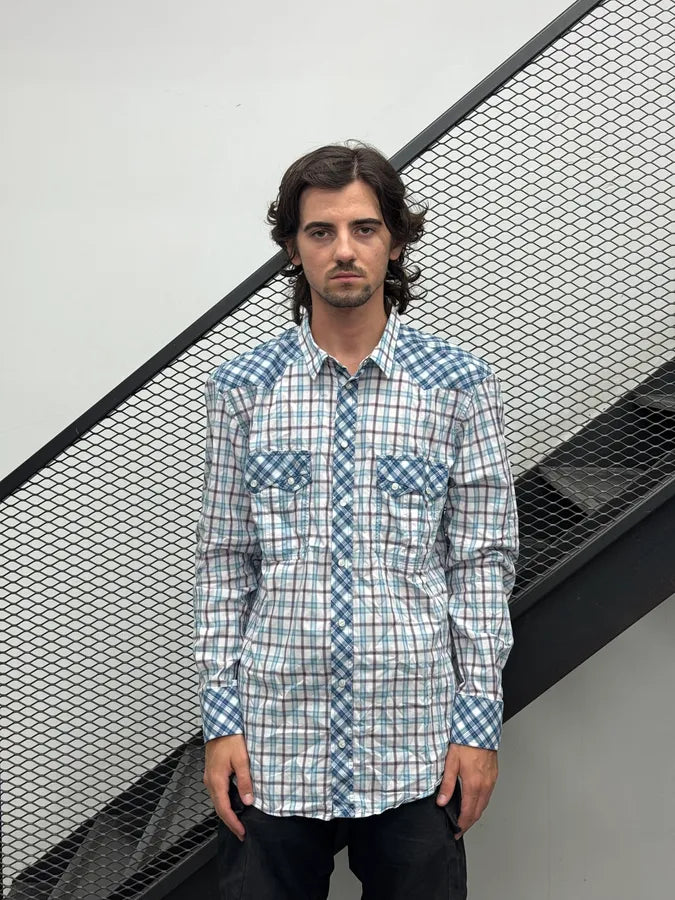 2000s Dolce & Gabbana White & Blue Regular Checkered Shirt  myjwndt 1