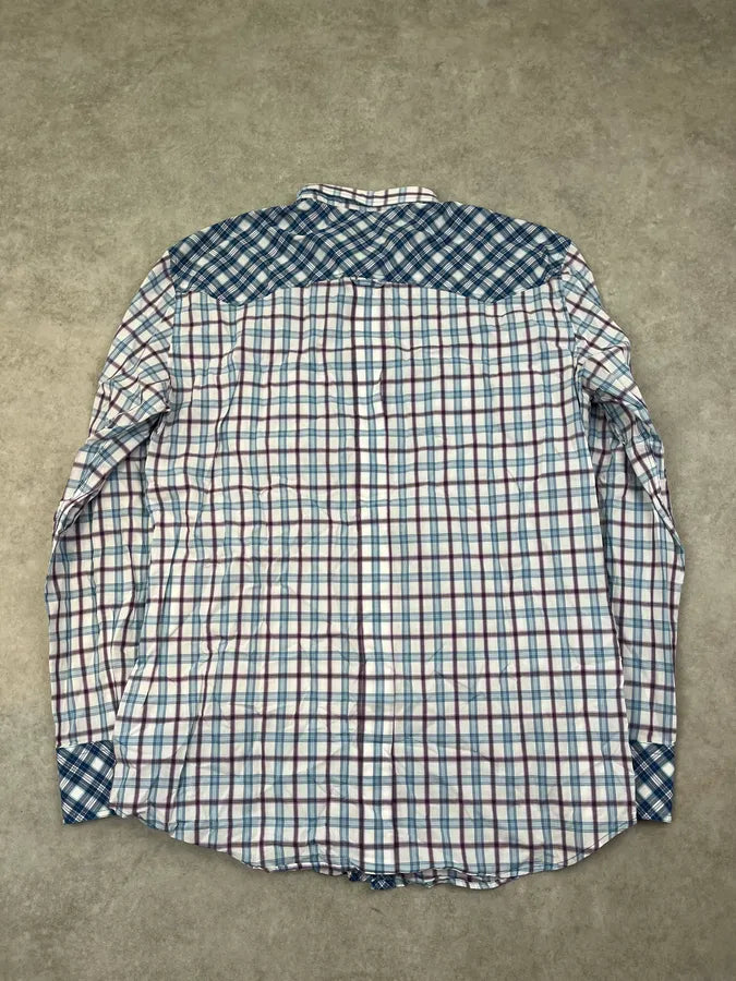 2000s Dolce & Gabbana White & Blue Regular Checkered Shirt  myjwndt 4