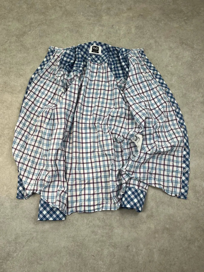 2000s Dolce & Gabbana White & Blue Regular Checkered Shirt  myjwndt 6