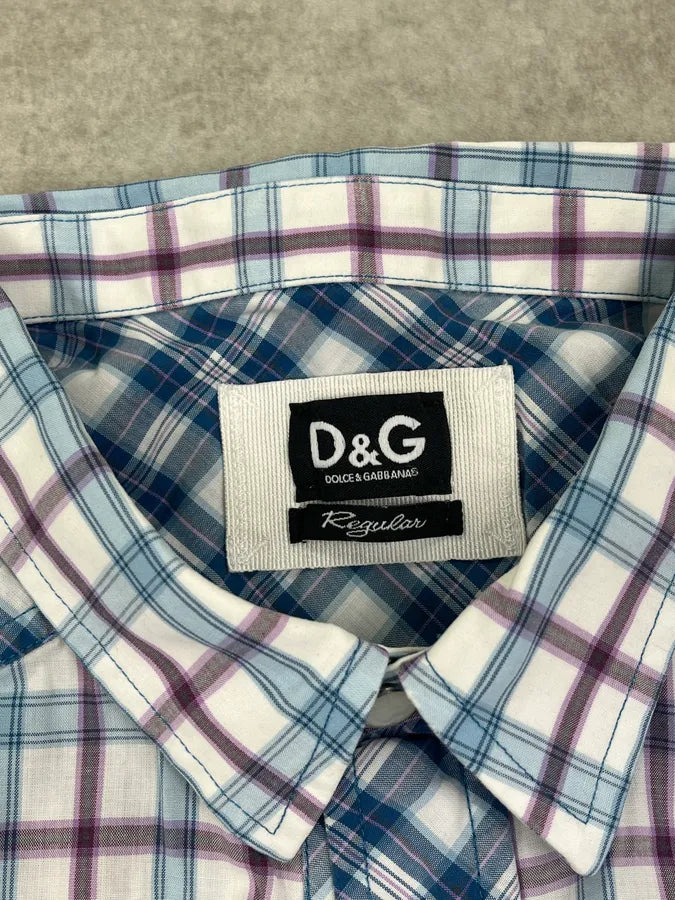 2000s Dolce & Gabbana White & Blue Regular Checkered Shirt  myjwndt 7