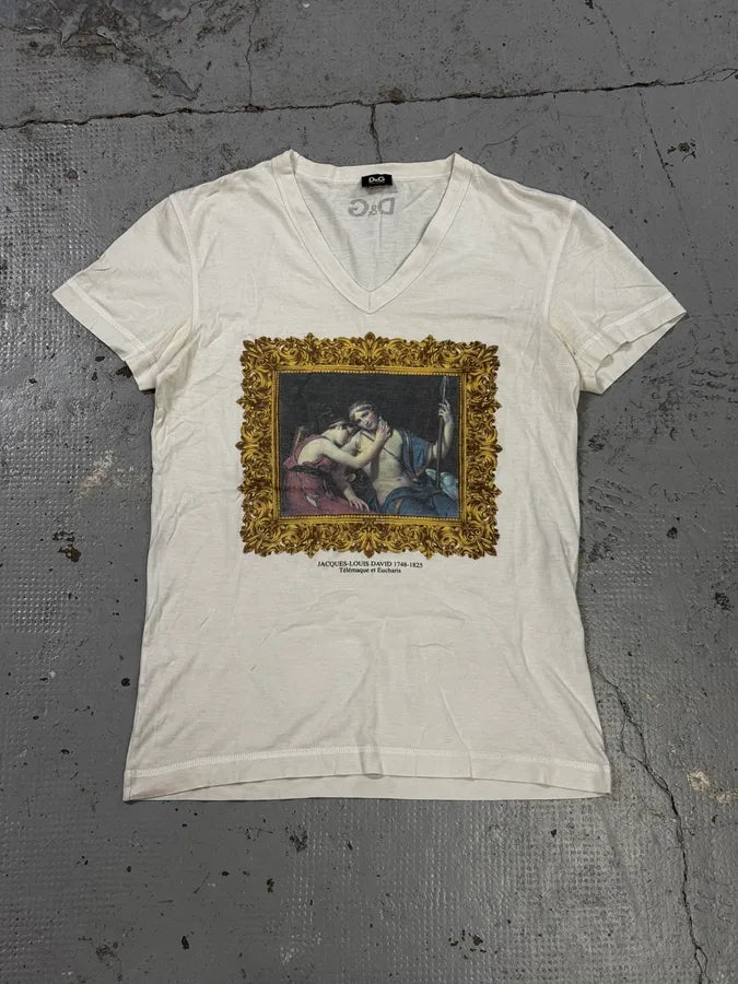2000s Dolce & Gabbana White Télémaque & Eucharis V-Neck T-Shirt BbvuPDT 0