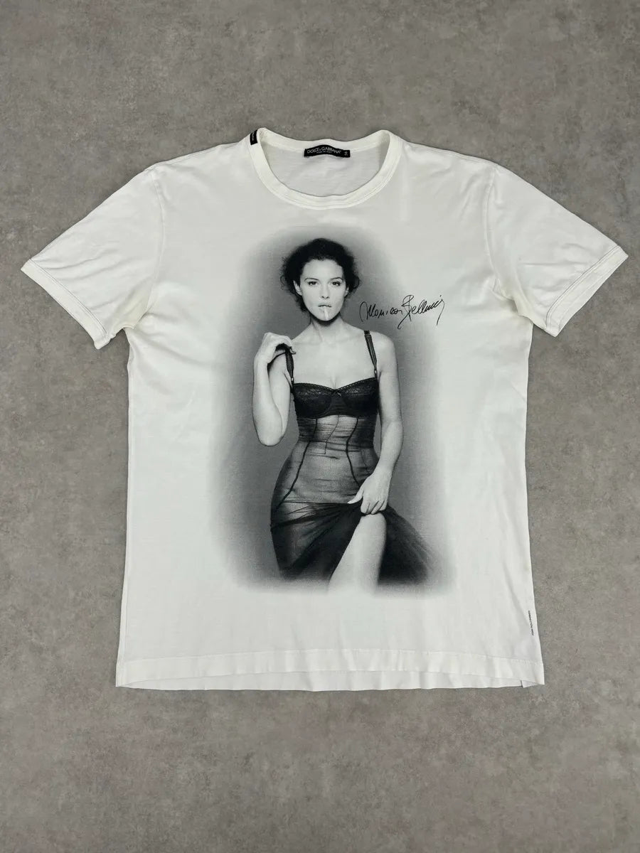 SS2010 Dolce & Gabbana White Monica Belluci Portrait T-Shirt PXrsUbi 0