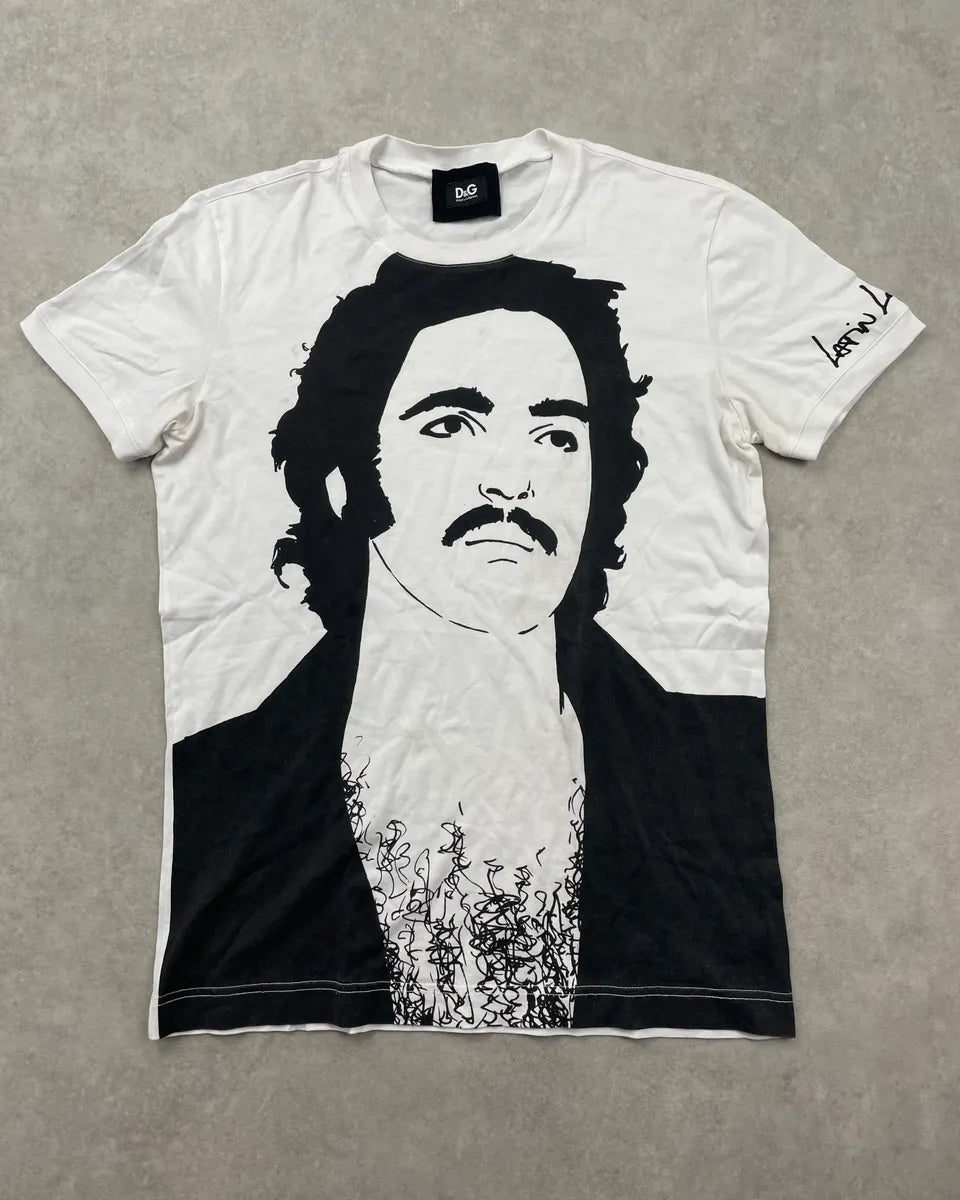 Dolce & Gabbana White Cotton Latin Lover Portrait T-Shirt lXohgHA 0