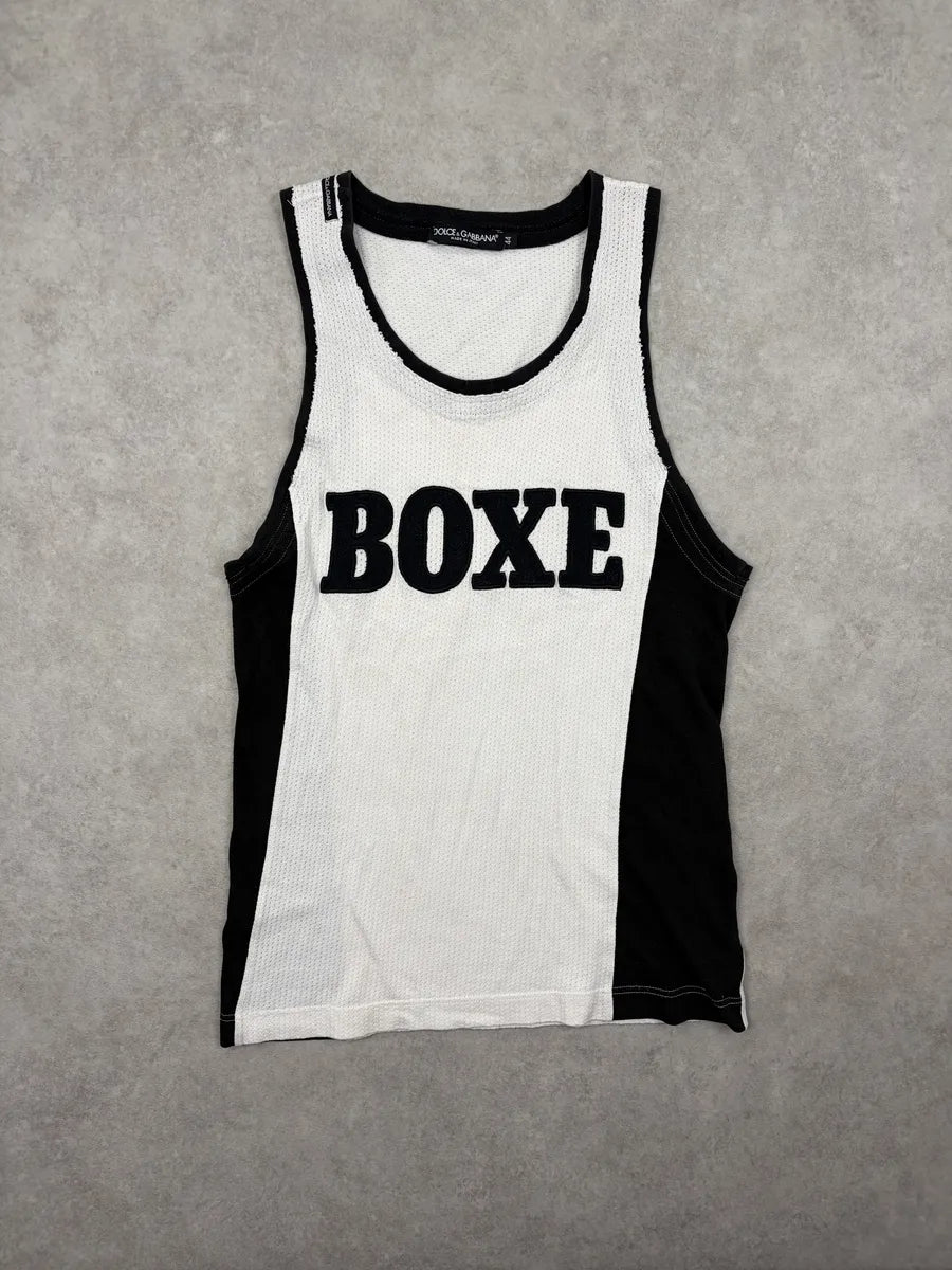 AW2006 Dolce & Gabbana White & Black Mesh Boxe Tank Top IOgcWha 0