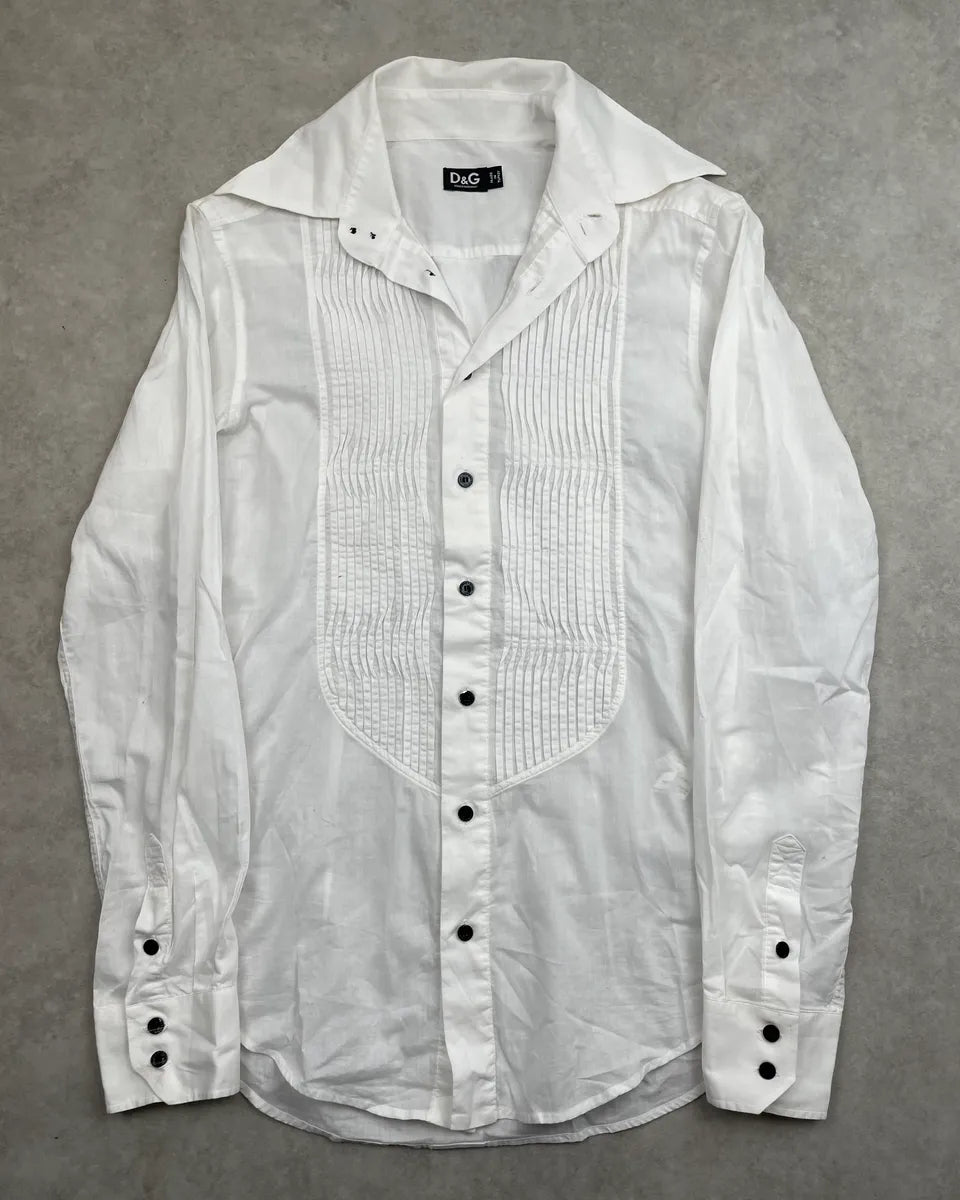 2000s Dolce & Gabbana White Pleated Button-Up Shirt vBbYamJ 0