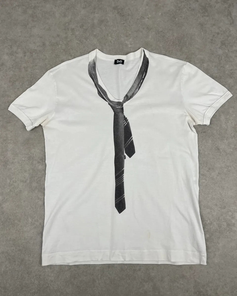 2000s Dolce & Gabbana White Tie Trompe Loeil T-Shirt CIHhFCB 0