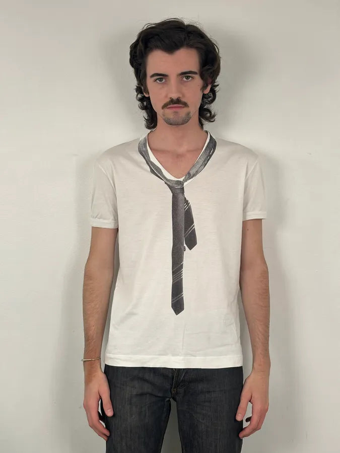 2000s Dolce & Gabbana White Tie Trompe Loeil T-Shirt CIHhFCB 1