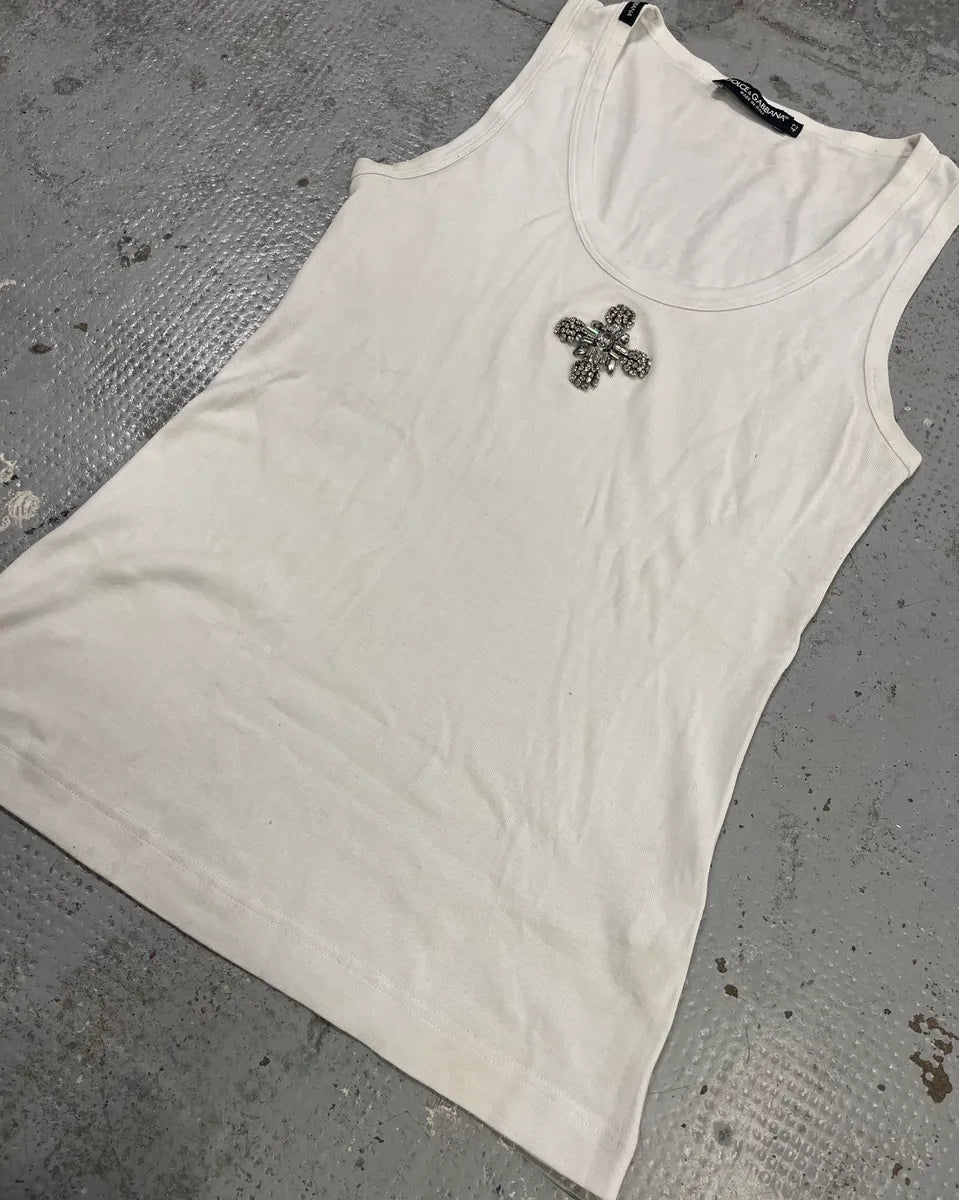 Dolce & Gabbana White Cross Embellished Tank Top osLGtyc 3