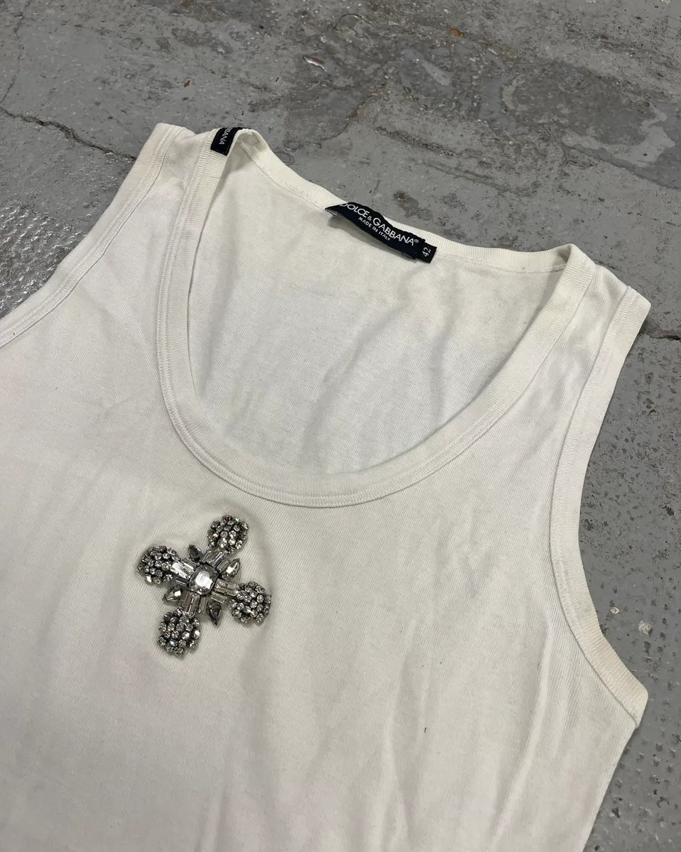 Dolce & Gabbana White Cross Embellished Tank Top osLGtyc 4