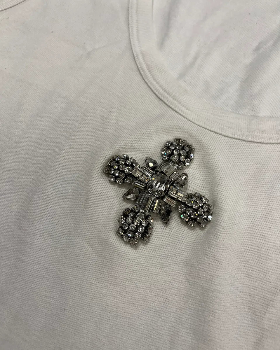 Dolce & Gabbana White Cross Embellished Tank Top osLGtyc 5