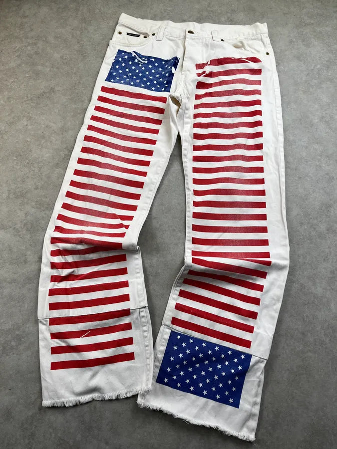 2000s Dolce & Gabbana White Denim American Flag Jeans VoqwSwk 4