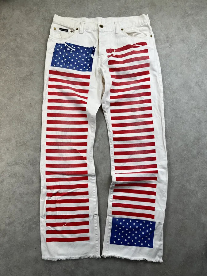 2000s Dolce & Gabbana White Denim American Flag Jeans VoqwSwk 3