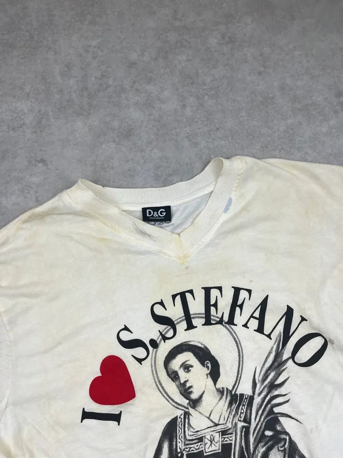 2000s Dolce & Gabbana White Holy Stefano Dirty Effect T-Shirt eRwPfLi 3