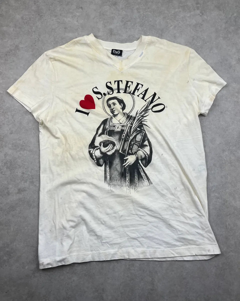 2000s Dolce & Gabbana White Holy Stefano Dirty Effect T-Shirt eRwPfLi 4