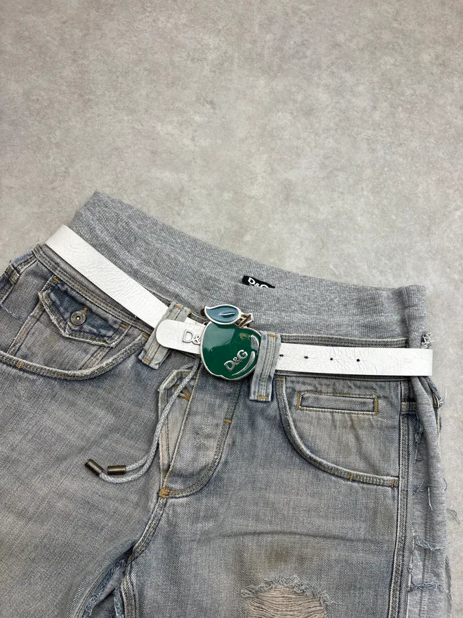 2000s Dolce & Gabbana White Leather Strawberry Belt jqAPErf 1