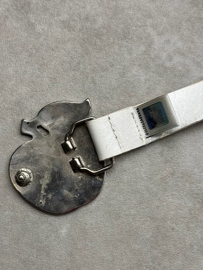 2000s Dolce & Gabbana White Leather Strawberry Belt jqAPErf 9
