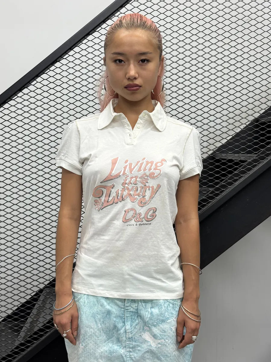 SS2006 Dolce & Gabbana White Shinny Living Polo dBvgeAE 0