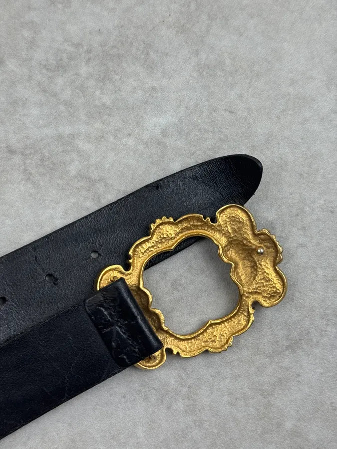 AW2006 Dolce & Gabbana Black Leather Baroque Angel Belt BIVnKKR 7