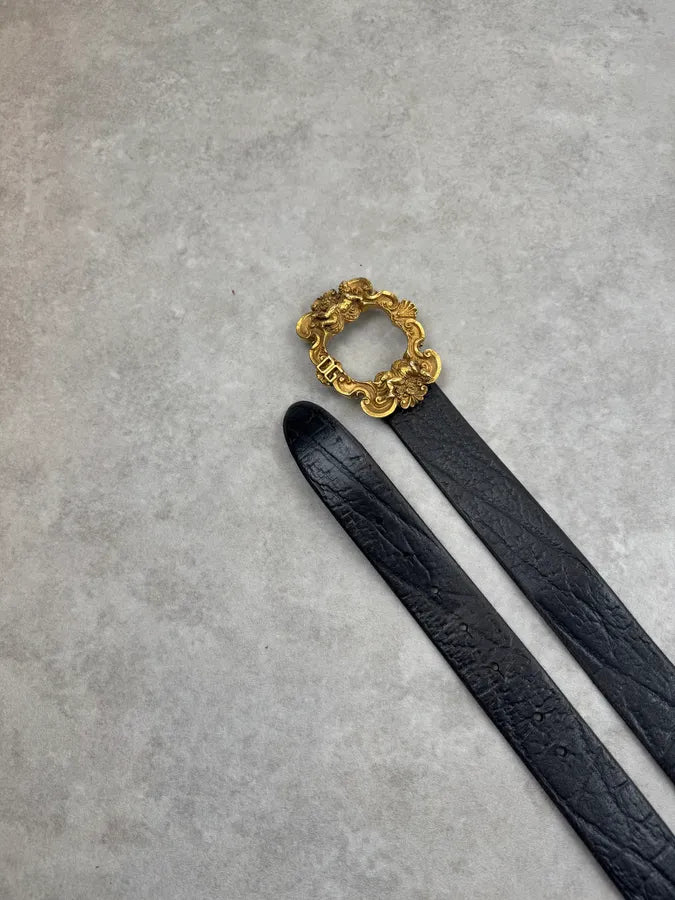 AW2006 Dolce & Gabbana Black Leather Baroque Angel Belt BIVnKKR 4