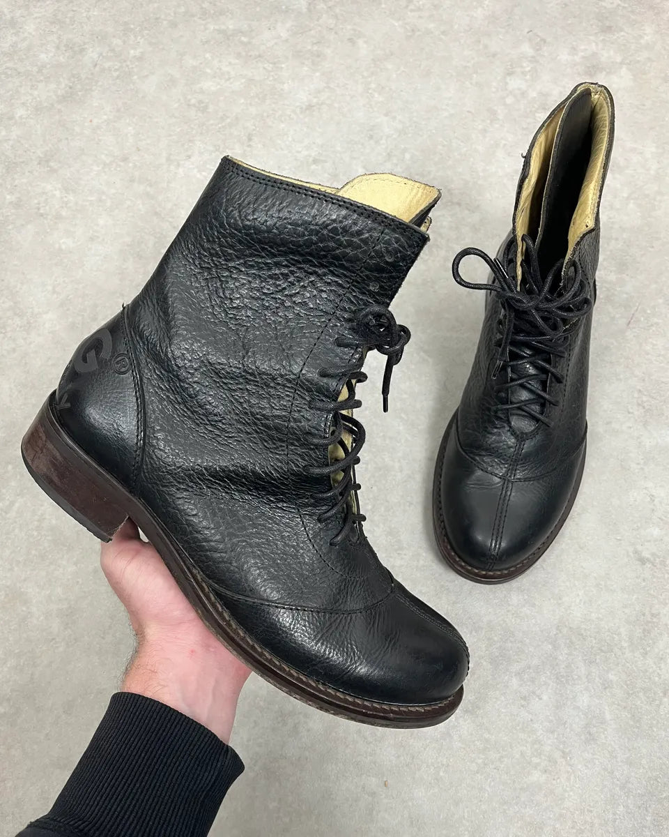 1990s Dolce & Gabbana Black Combat Leather Boots KyGLnVu 0