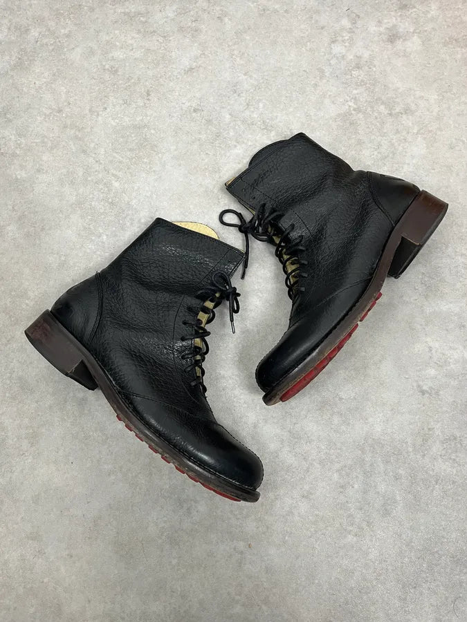 1990s Dolce & Gabbana Black Combat Leather Boots KyGLnVu 6