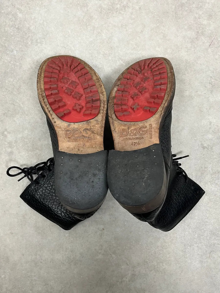 1990s Dolce & Gabbana Black Combat Leather Boots KyGLnVu 7