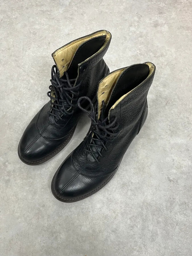 1990s Dolce & Gabbana Black Combat Leather Boots KyGLnVu 2
