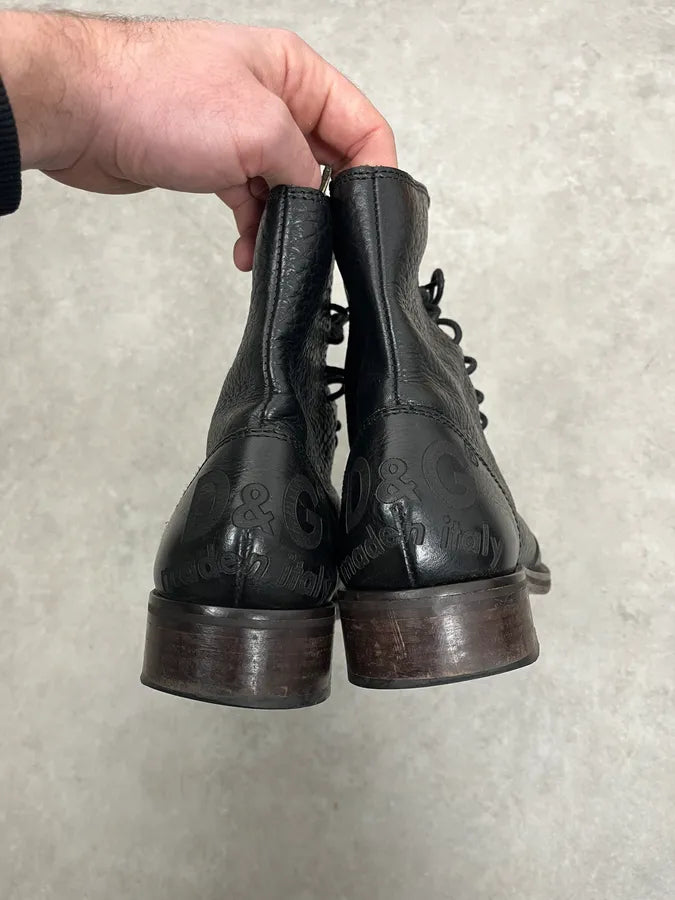 1990s Dolce & Gabbana Black Combat Leather Boots KyGLnVu 5
