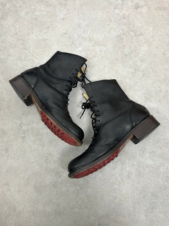1990s Dolce & Gabbana Black Combat Leather Boots KyGLnVu 4