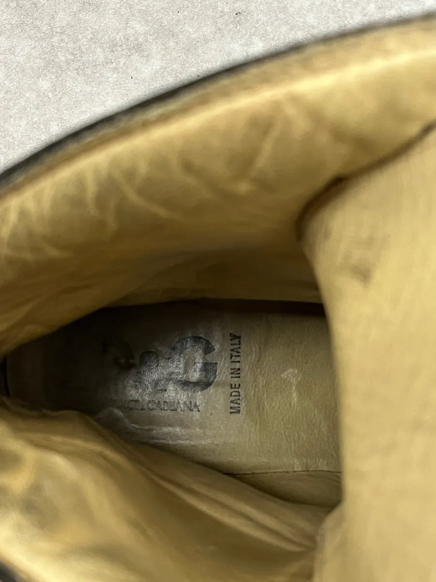 1990s Dolce & Gabbana Black Combat Leather Boots KyGLnVu 8