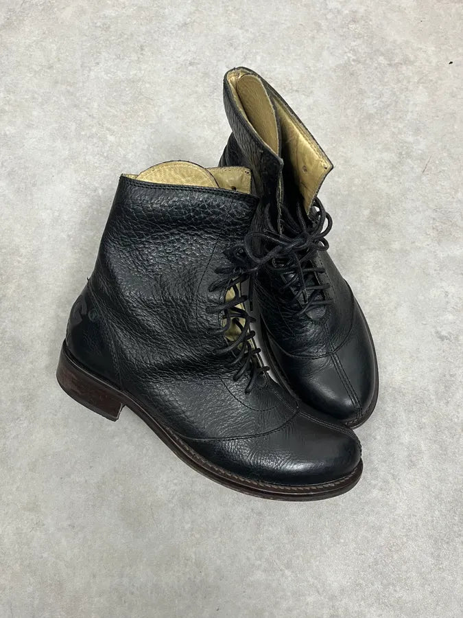 1990s Dolce & Gabbana Black Combat Leather Boots KyGLnVu 3
