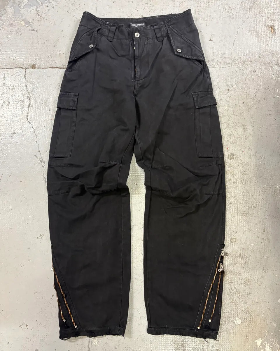 AW2002 Dolce & Gabbana Black Dual Zip Cuffs Cargo Pants qGmKOgX 0