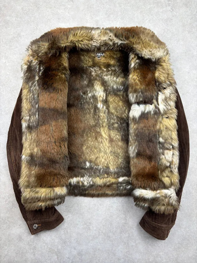 AW2001 Dolce & Gabbana Brown Faux Fur Corduroy Jacket  IIvaFcz 6