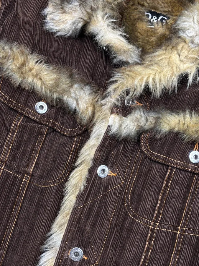 AW2001 Dolce & Gabbana Brown Faux Fur Corduroy Jacket  IIvaFcz 7