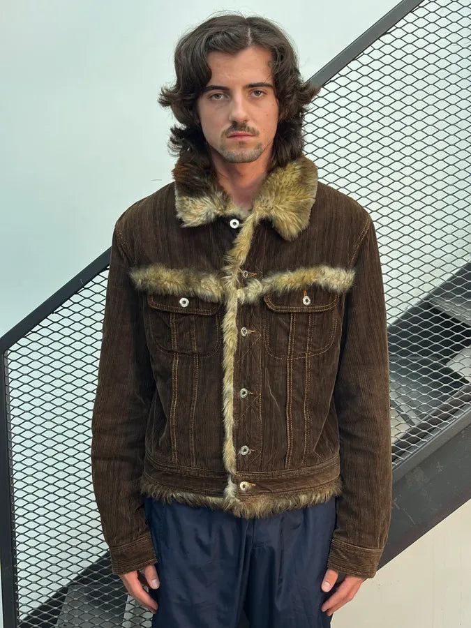 AW2001 Dolce & Gabbana Brown Faux Fur Corduroy Jacket  IIvaFcz 1