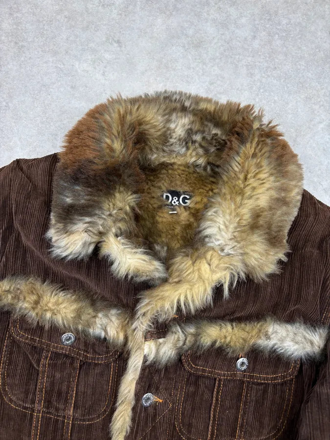 AW2001 Dolce & Gabbana Brown Faux Fur Corduroy Jacket  IIvaFcz 3