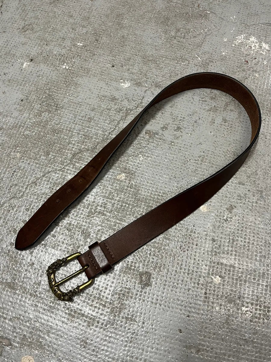 Dolce Gabbana Floral Gold Buckle Brown Leather Belt (OS) (OS) 5