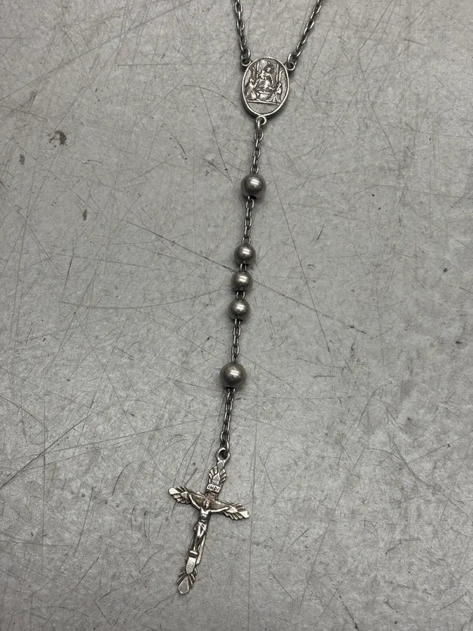 2000s Dolce & Gabbana Rosary Silver Metal Necklace  rNtfslX 3