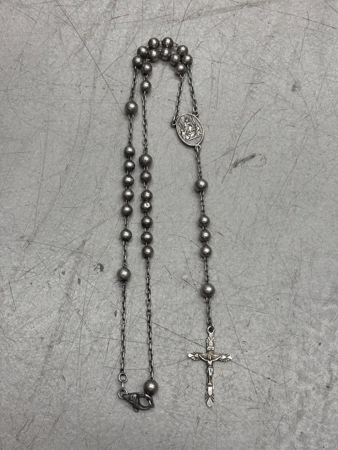 2000s Dolce & Gabbana Rosary Silver Metal Necklace  rNtfslX 0