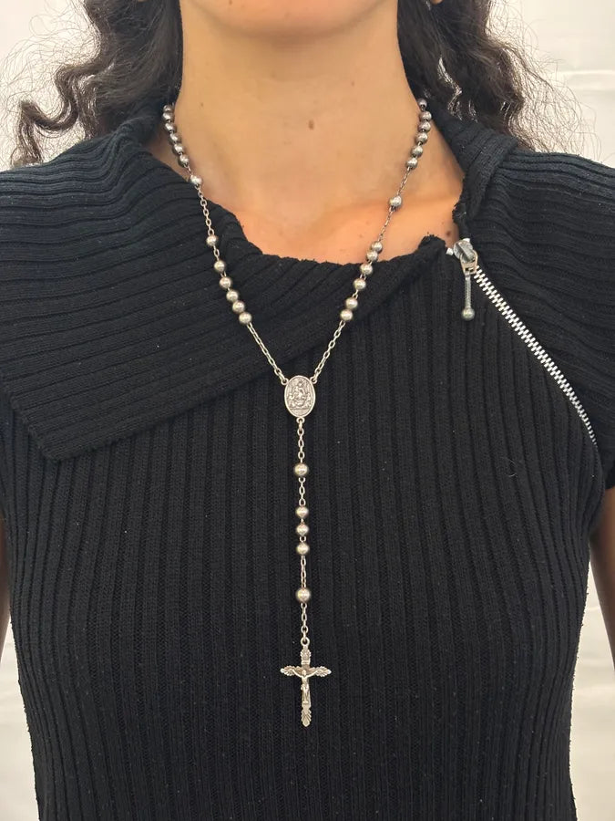 2000s Dolce & Gabbana Rosary Silver Metal Necklace  rNtfslX 1