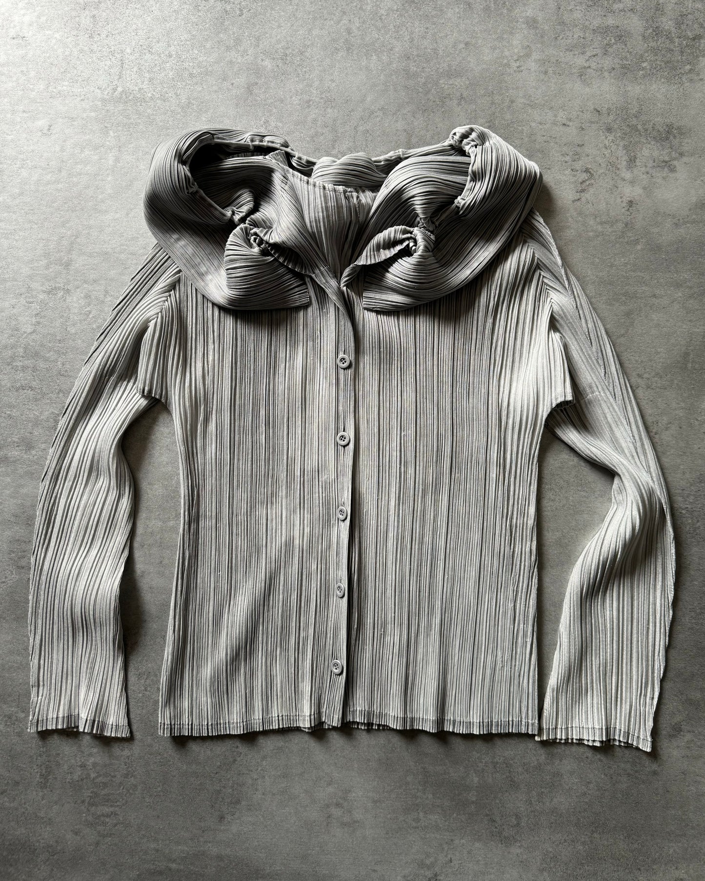 Issey Miyake Pleats Plissed Grey Splash Cardigan (S) - 5