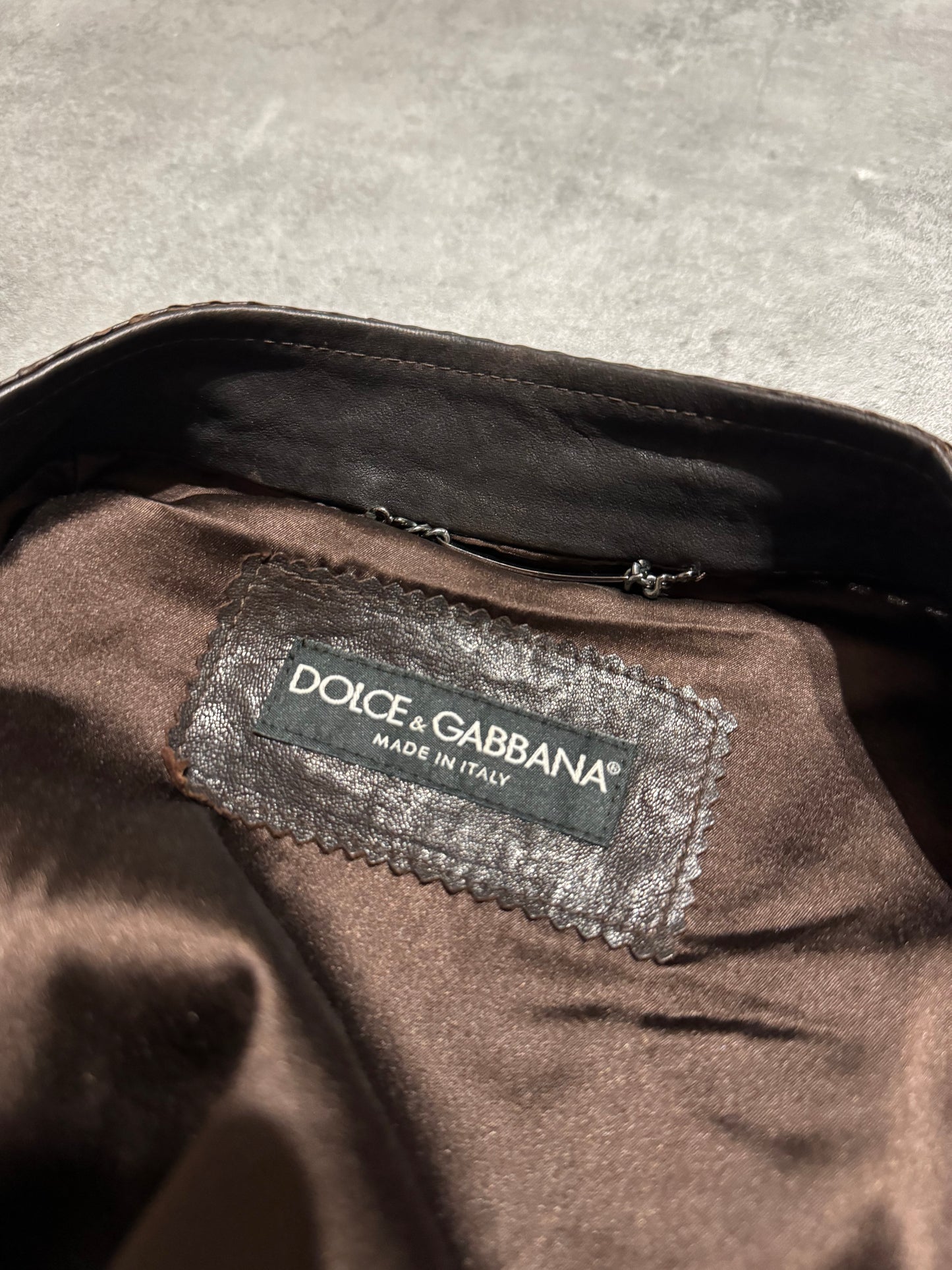 2000s Dolce & Gabbana Brown Lambskin Chequered Leather Jacket  (M) - 4