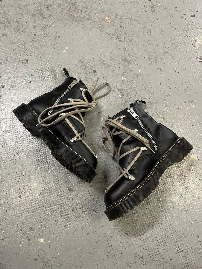 Dr Martens Rick Owens Megalaced Black Leather Combat Boots RoSlRAT 2