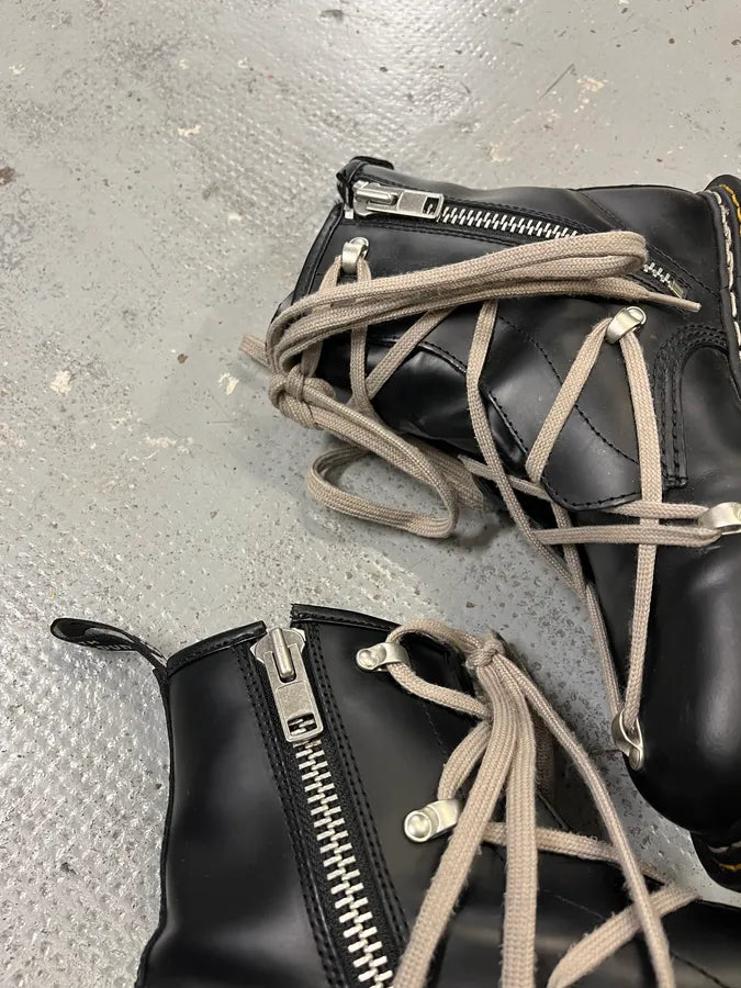 Dr Martens Rick Owens Megalaced Black Leather Combat Boots RoSlRAT 3