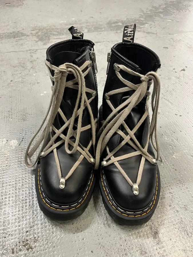 Dr Martens Rick Owens Megalaced Black Leather Combat Boots RoSlRAT 4