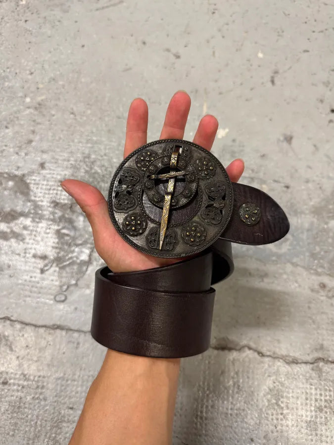 Dries Van Noten Antique Sword Buckle Leather Belt MfHwHTC 0